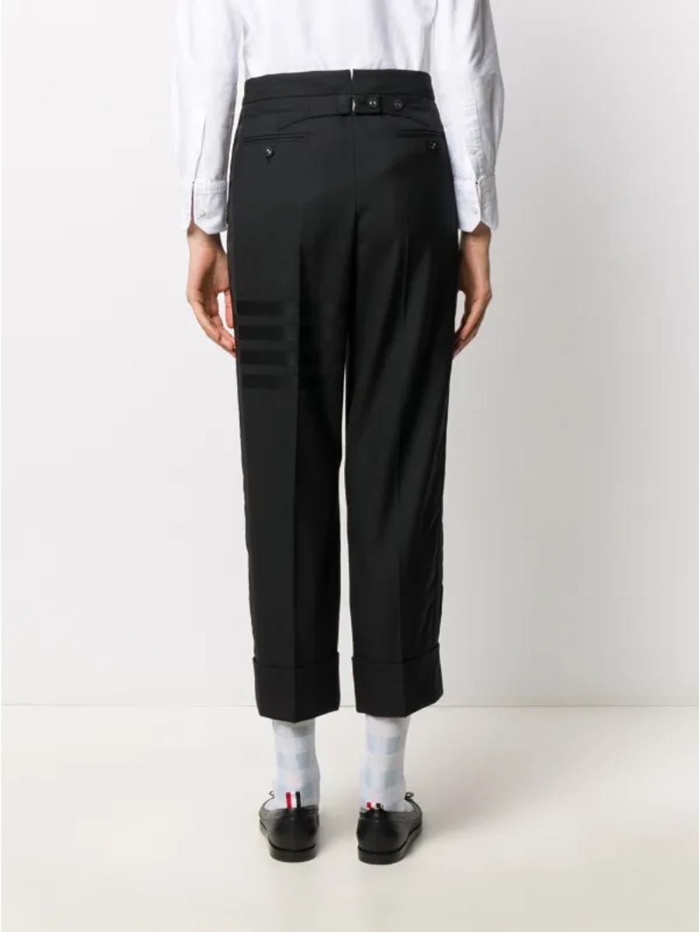 Thom Browne Black Cropped Dress Pants with Turned Cuffs